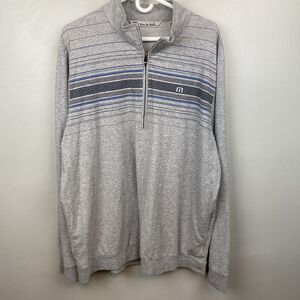 Travis Mathew 1/4 Zip Shirt Mens 2XL Gray Long Sleeve Striped Travel More